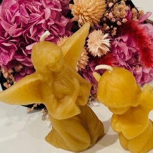 RARE Fine Art Beeswax Wax Candles Praying Angels Vintage Antique Original PAIR